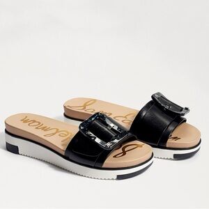 NEW Women's Size 11 Sam Edelman Ariane Black Leather Platform Slide Sandal